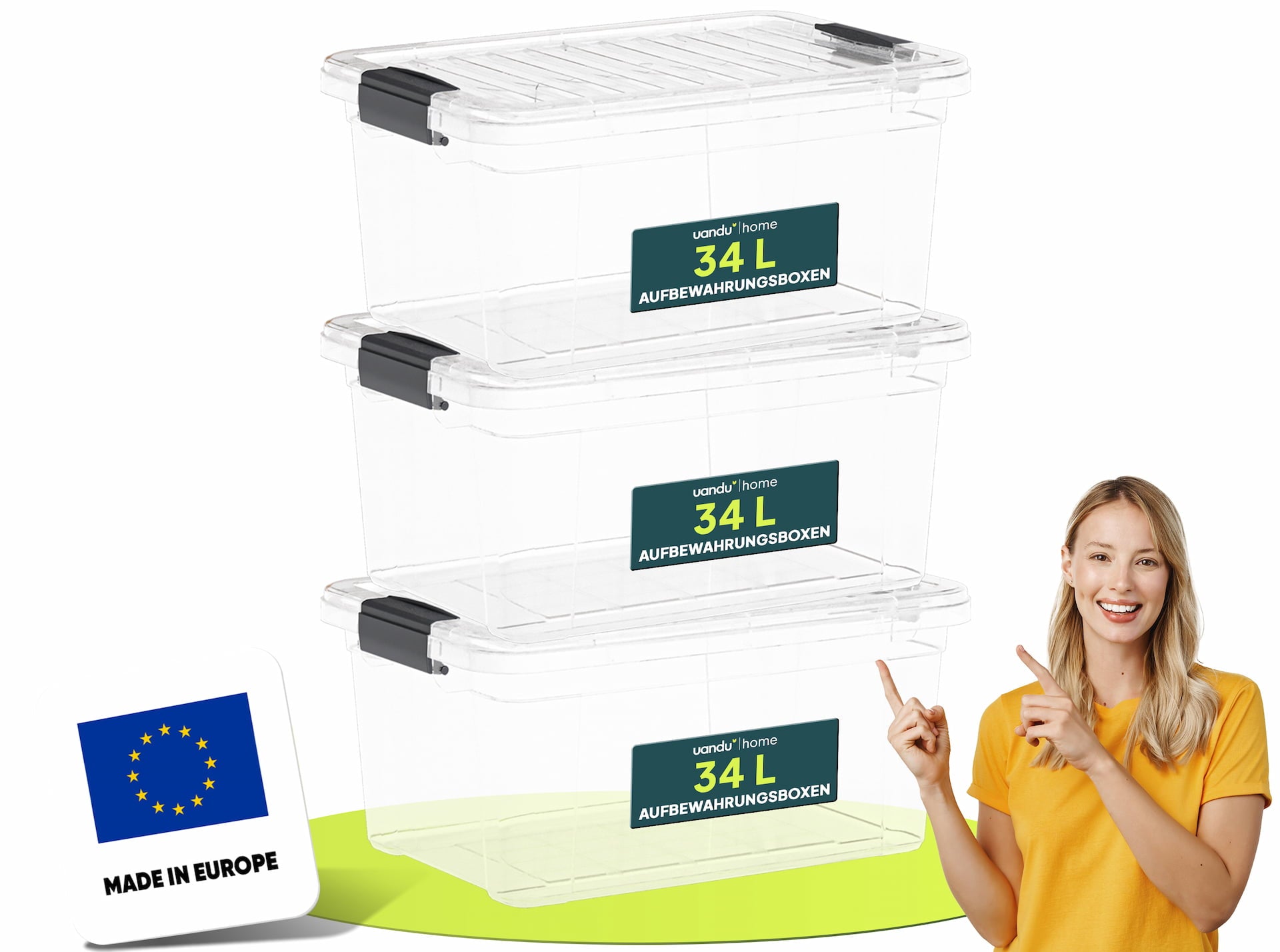 Aufbewahrungsboxen mit Deckel, Set mit 34 Liter Boxen, BPA-frei