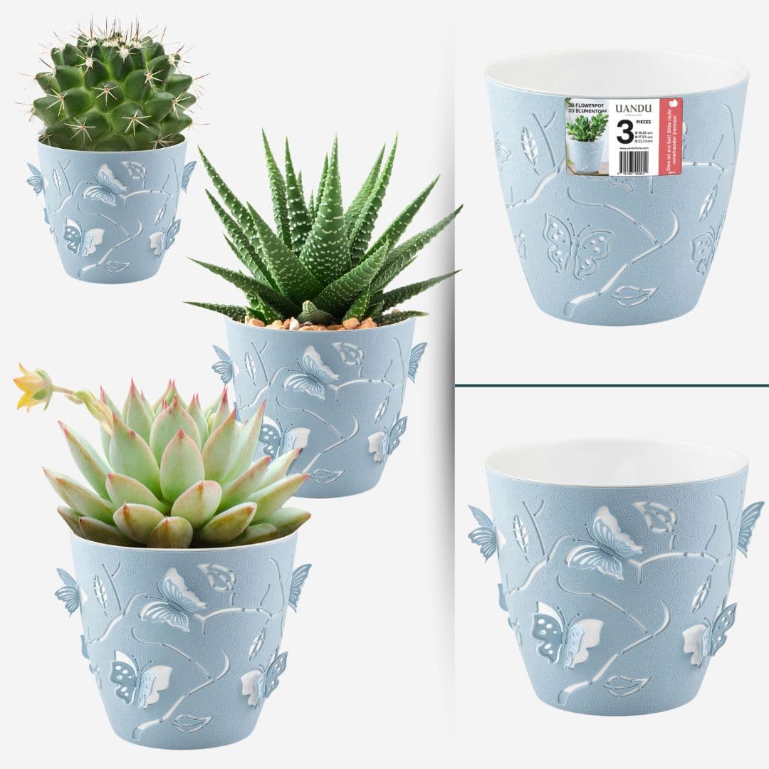 UANDU 3er Blumentopf Set, Blumentopf mit 3D Deko – uandu