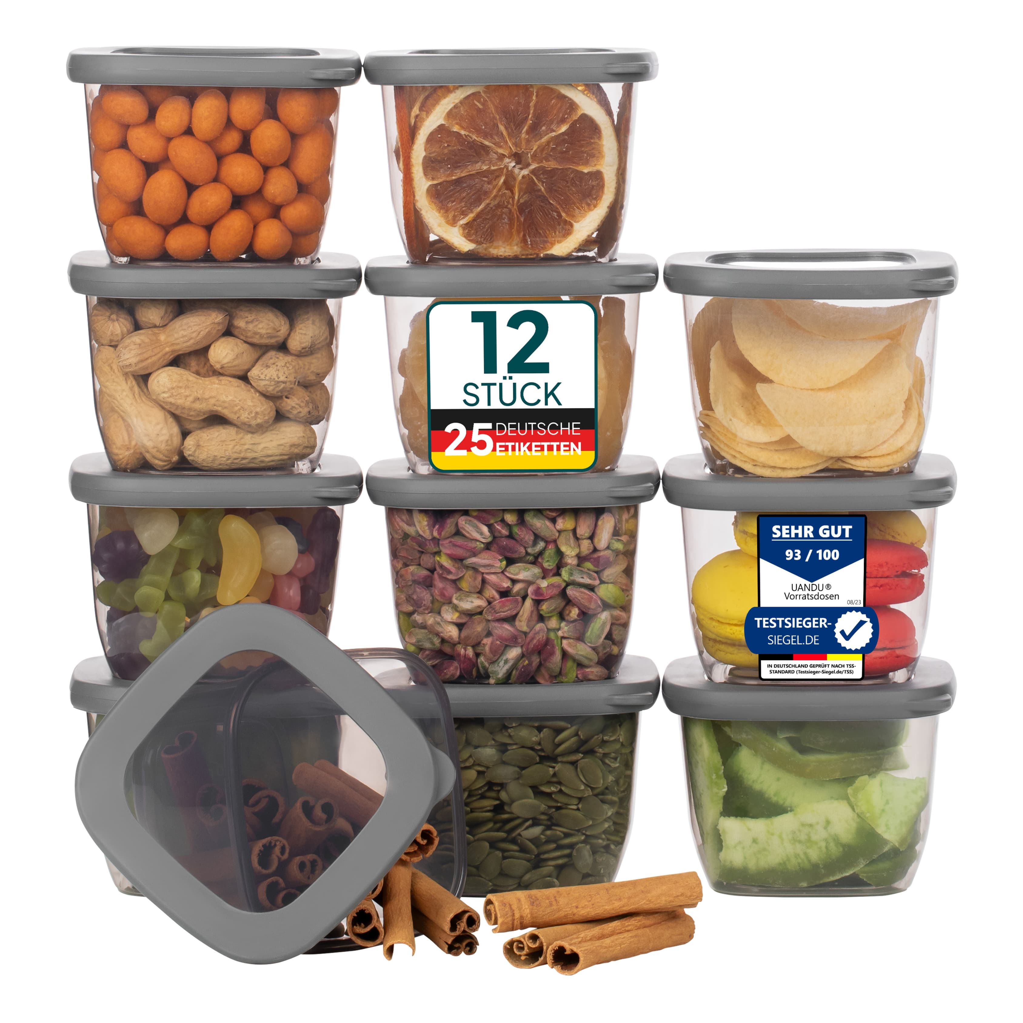 Vorratsdosen 12-teilig 550ml Grau Set