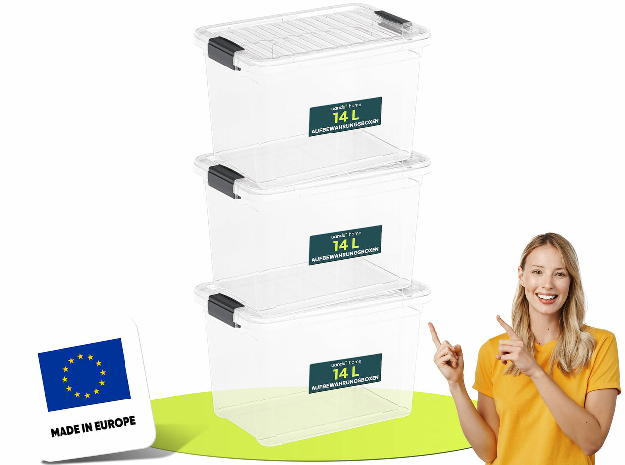 aufbewahrung boxen Aufbewahrungsboxen mit Deckel, Set mit 14 Liter Boxen, BPA-frei
