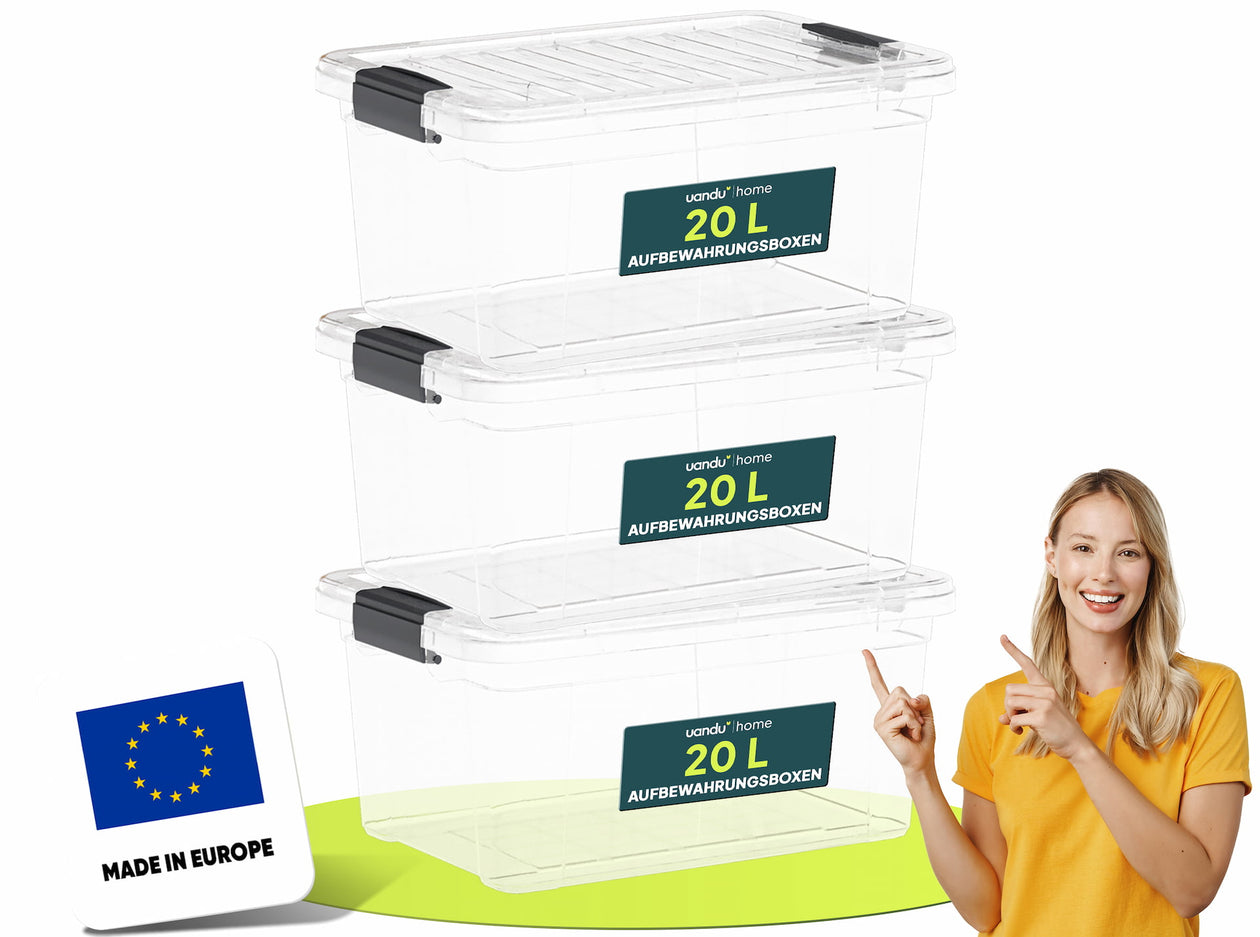 Aufbewahrungsboxen mit Deckel, Set mit 20 Liter Boxen, BPA-frei