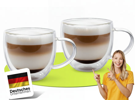 doppelwandige Glas Set 2x250ml mit handle